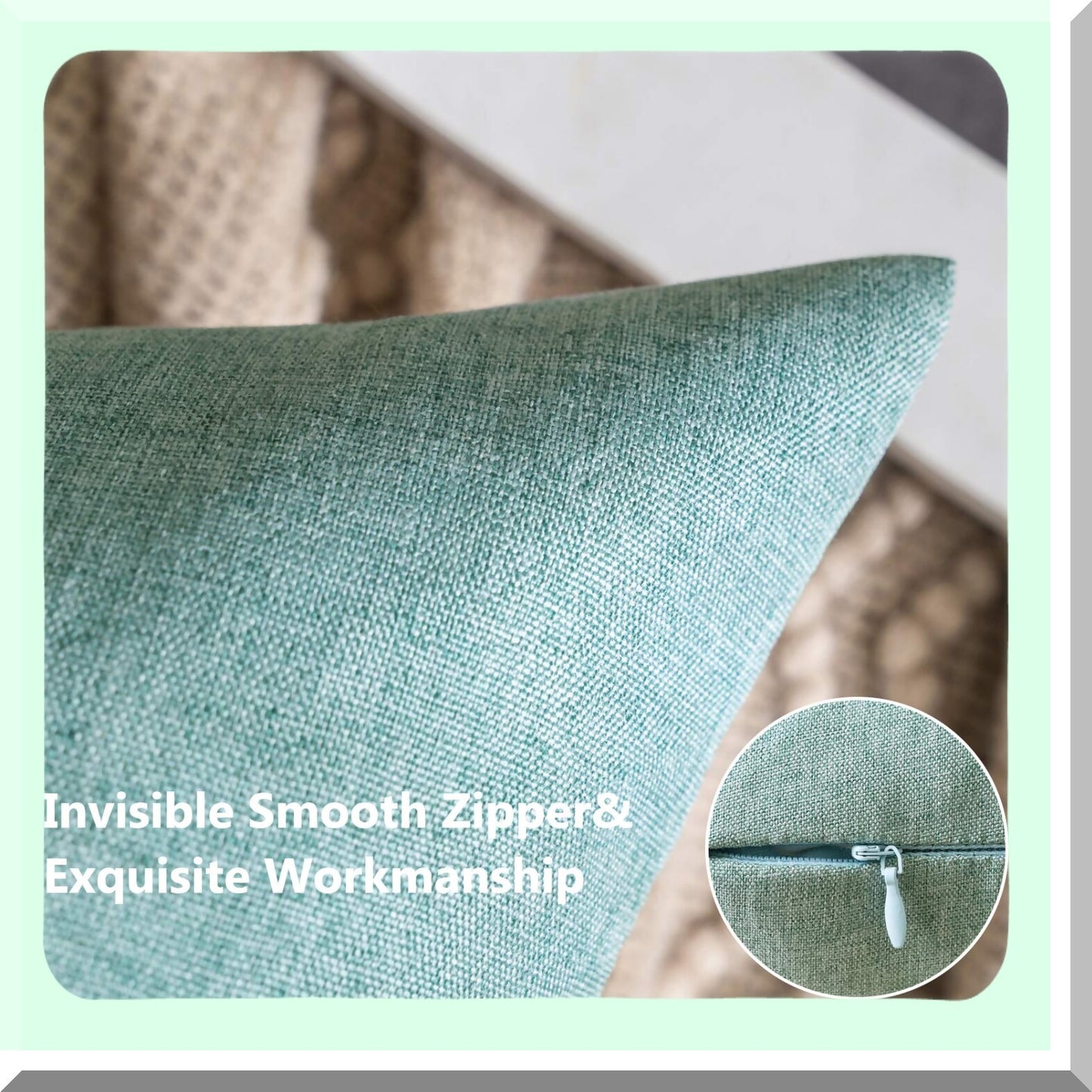 Waterproof Farmhouse Linen Throw Pillow Covers - Set of 2 Outdoor Decorative Cushion Cases for Spring Patio, Tent, Balcony, Couch, Sofa - 18x18 inch Teal