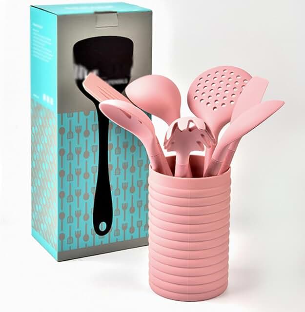 8-Piece Silicone Kitchen Utensil Set in Pink