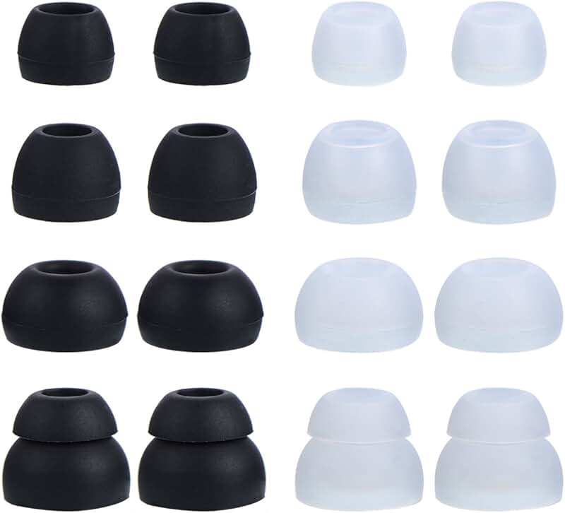Black and Clear Silicone Ear Tips, 8 Pairs