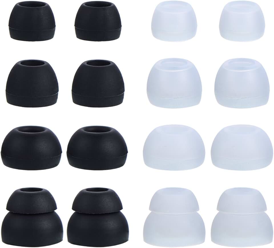 Black and Clear Silicone Ear Tips, 8 Pairs