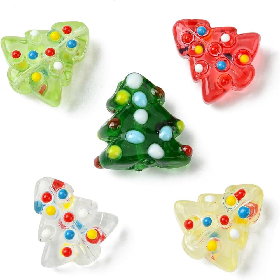 20 Christmas Tree Lampwork Beads for Jewelry Making