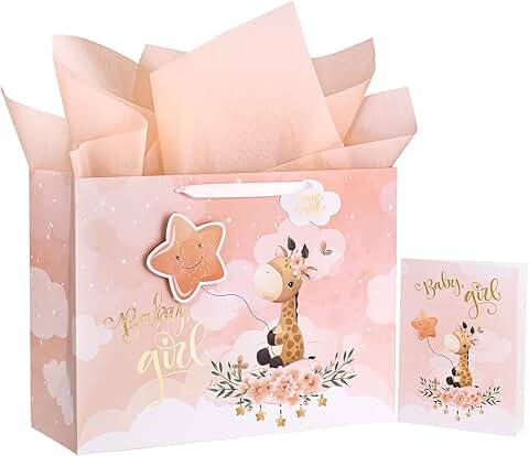 Large Baby Girl Gift Bag with Card and Tissue