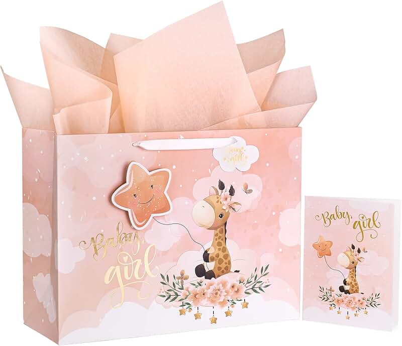Large Baby Girl Gift Bag with Card and Tissue