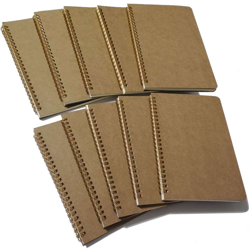 Set of 10 A5 Brown Dot Grid Notebooks, 50 Sheets