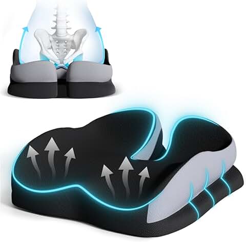 Memory Foam Office and Wheelchair Seat Cushion for Back and Tailbone Pain