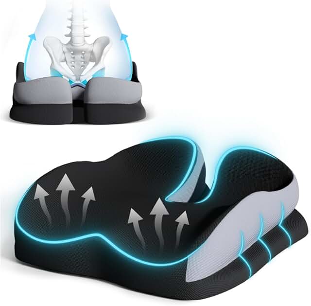 Memory Foam Office and Wheelchair Seat Cushion for Back and Tailbone Pain