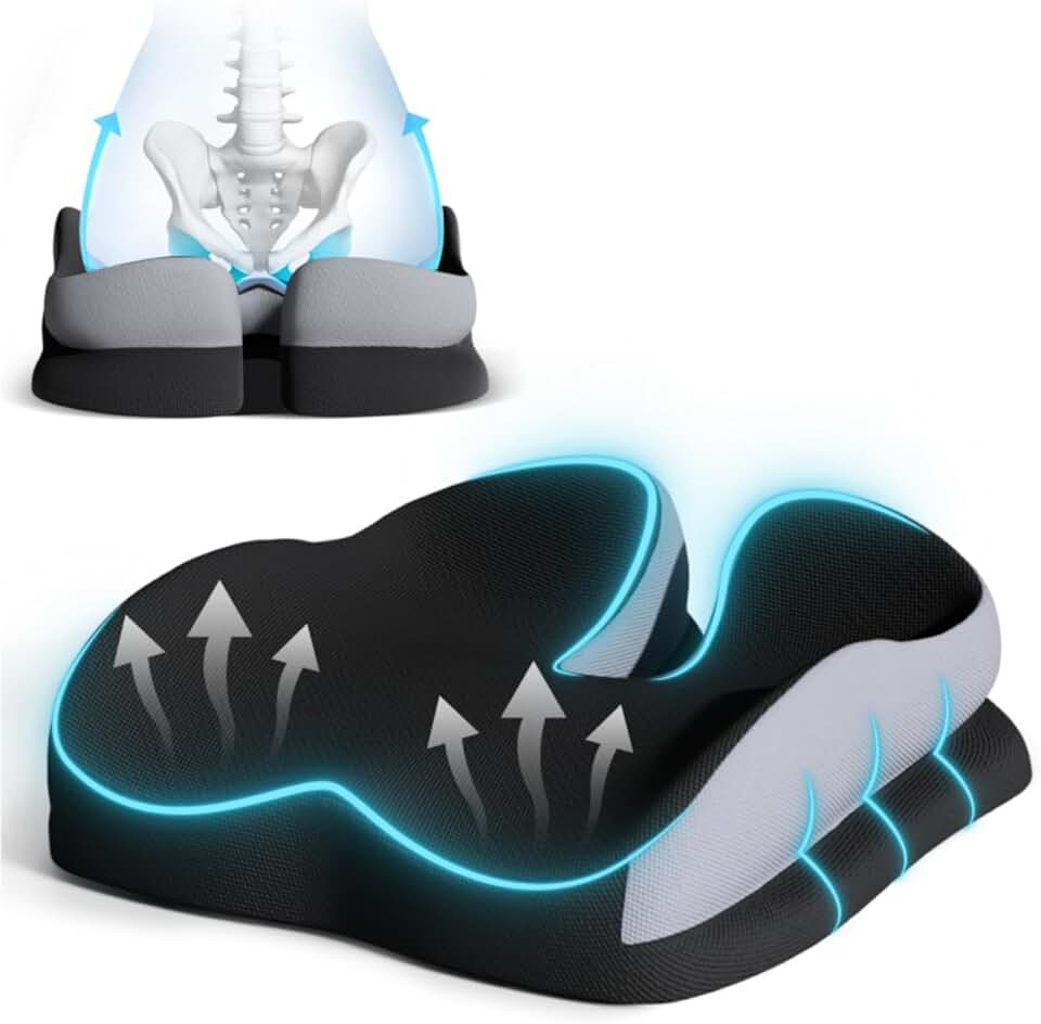Memory Foam Office and Wheelchair Seat Cushion for Back and Tailbone Pain