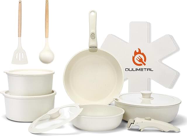 17-Piece Nonstick Cookware Set with Removable Handle
