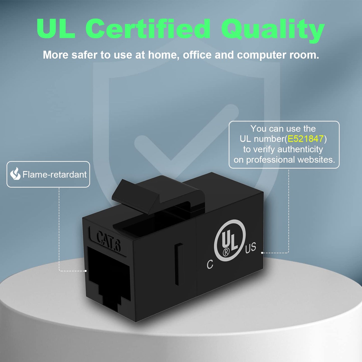 UL Listed CAT6 RJ45 Keystone Jack Inline Coupler-Black 25-Pack