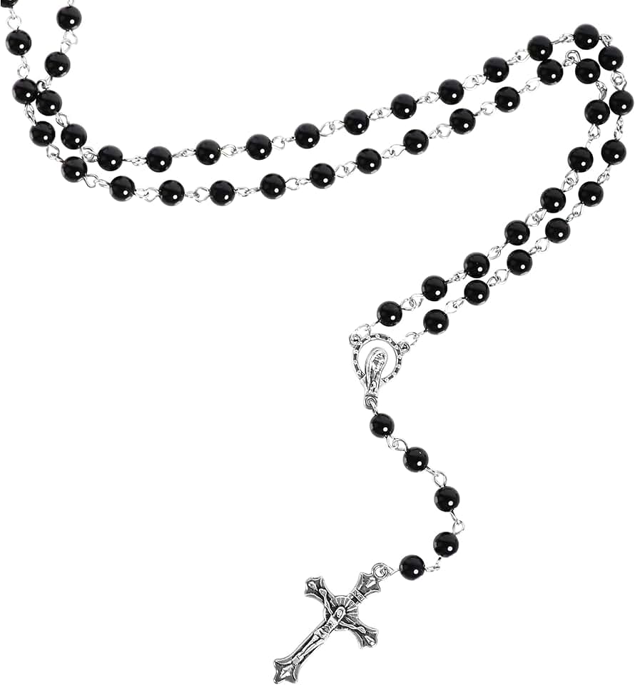Gothic Long Bead Rosary Cross Necklace for Women