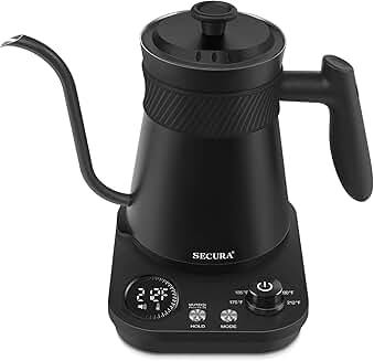 Electric gooseneck kettle with 5 presets, stainless steel, 0.8L
