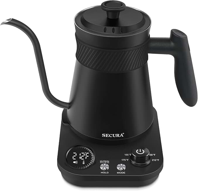 Electric gooseneck kettle with 5 presets, stainless steel, 0.8L