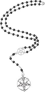 Gothic Long Bead Rosary with Baphomet and Pentagram