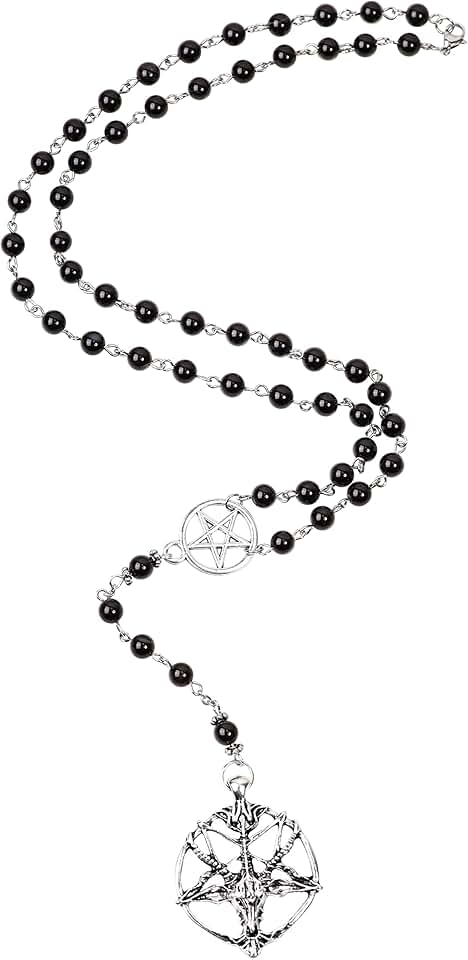 Gothic Long Bead Rosary with Baphomet and Pentagram