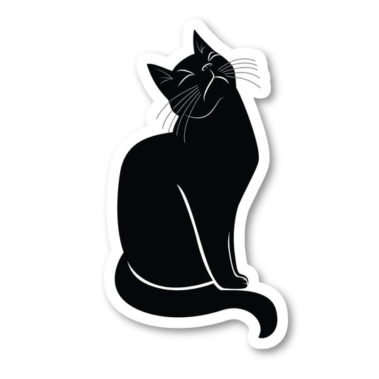 Black Cat Sitting Vinyl Sticker for Laptop, Phone, Tablet