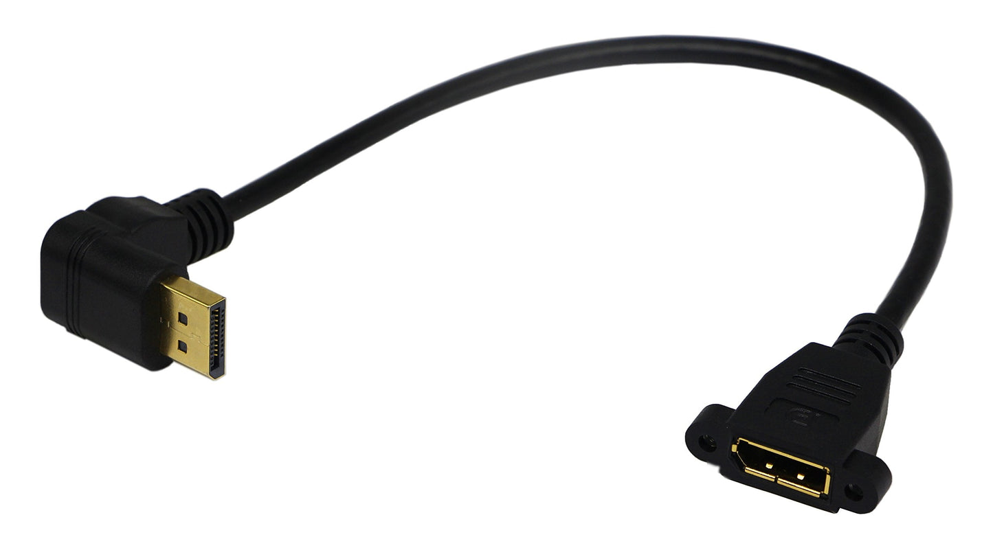 (30 CM/12inch) DP to Panel Mount DP Cable, Gold Plated 90 Degree Up Displayport Male to Panel Mount Displayport Female Audio and Video Extender Adapter Cable (Up (M/F)
