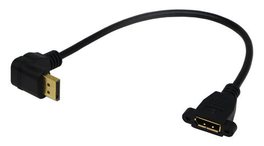 (30 CM/12inch) DP to Panel Mount DP Cable, Gold Plated 90 Degree Up Displayport Male to Panel Mount Displayport Female Audio and Video Extender Adapter Cable (Up (M/F)