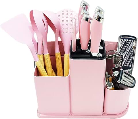 Pink Kitchen Utensil Set with Tools and Cutting Board