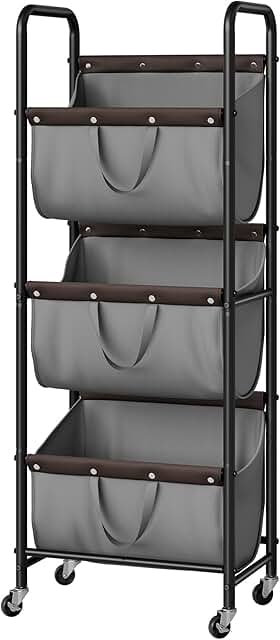 3-Section Rolling Laundry Basket for Storage