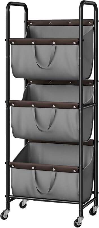 3-Section Rolling Laundry Basket for Storage