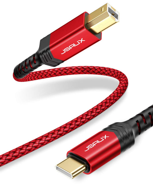 USB B to USB C printer cable 10ft nylon braided for MacBook Pro and printers
