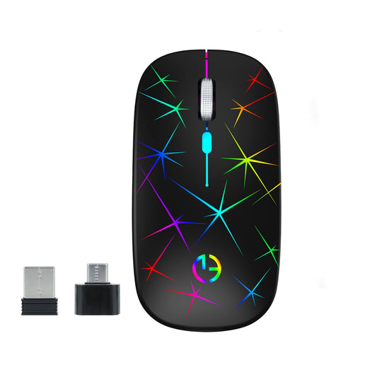Wireless Optical RGB Mouse with USB Receiver and Type C Adapter