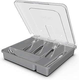 Grey 5-Compartment Silverware Tray with Lid