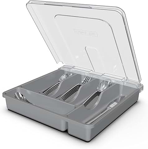 Grey 5-Compartment Silverware Tray with Lid