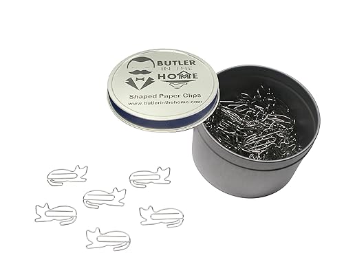 Cat-shaped paper clips in silver tin, 100 pieces