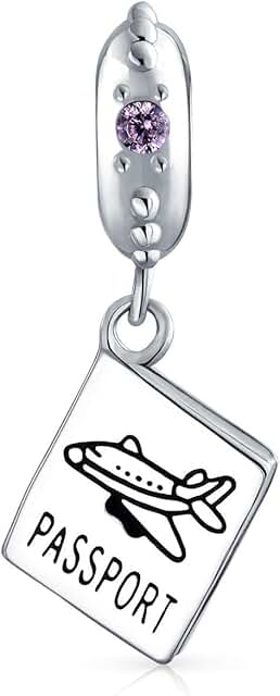 Travel-themed sterling silver charm bead for bracelets