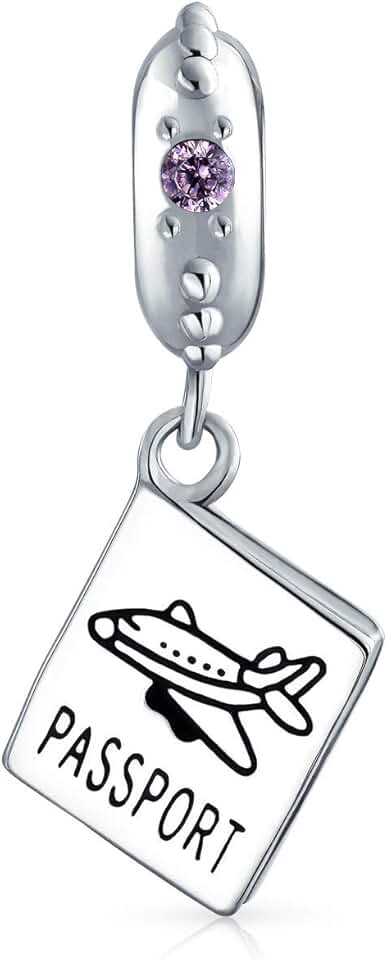 Travel-themed sterling silver charm bead for bracelets