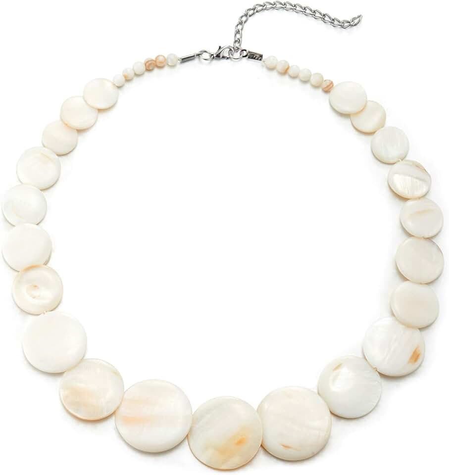 White Mother of Pearl Bead Choker Necklace