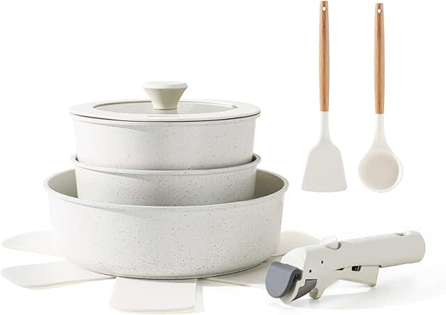 9-Piece Nonstick Pots and Pans Set with Detachable Handle