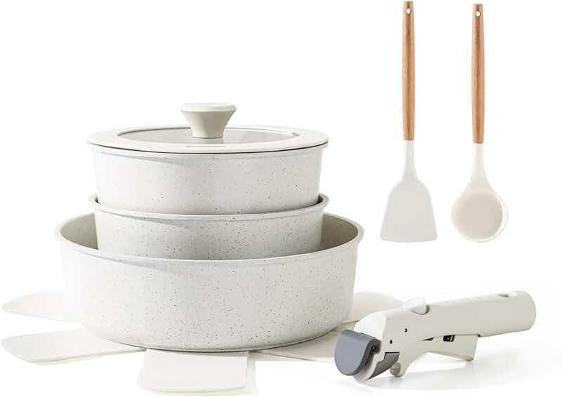 10-piece non-stick wooden utensil set with hooks