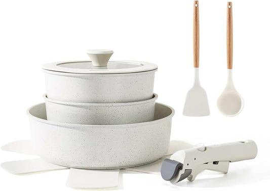 10-piece non-stick wooden utensil set with hooks