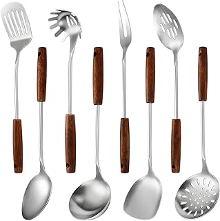 8-Piece Stainless Steel Kitchen Utensil Set with Wooden Handles