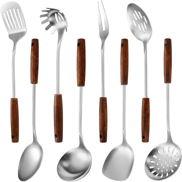 8-Piece Stainless Steel Kitchen Utensil Set with Wooden Handles
