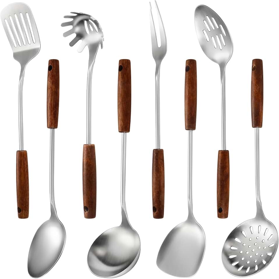 8-Piece Stainless Steel Kitchen Utensil Set with Wooden Handles