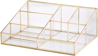 Antique Glass Makeup Organizer with Gold Spin for Brushes and Lipsticks