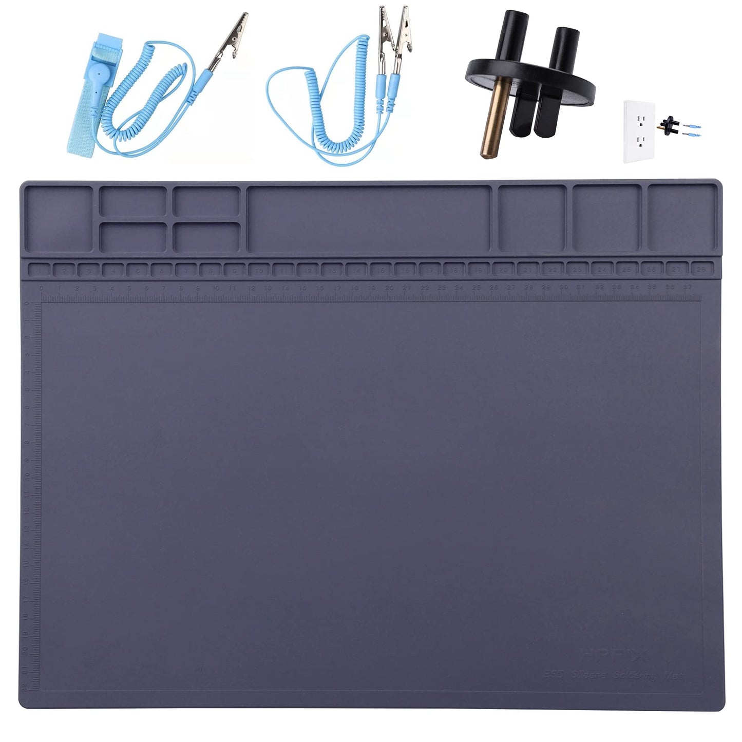 Anti-Static Mat ESD Safe for Electronic Includes ESD Wristband and Grounding Wire , Silicone Soldering Repair Mat 932F Heat Resistant for iPhone iPad iMac, Laptop, Computer, 15.9 x 12 Grey