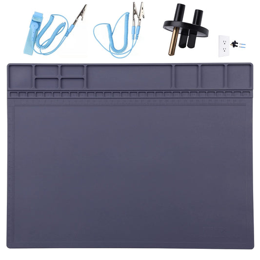 Anti-Static Silicone Mat with Wristband and Grounding Wire, 15.9 x 12 inches
