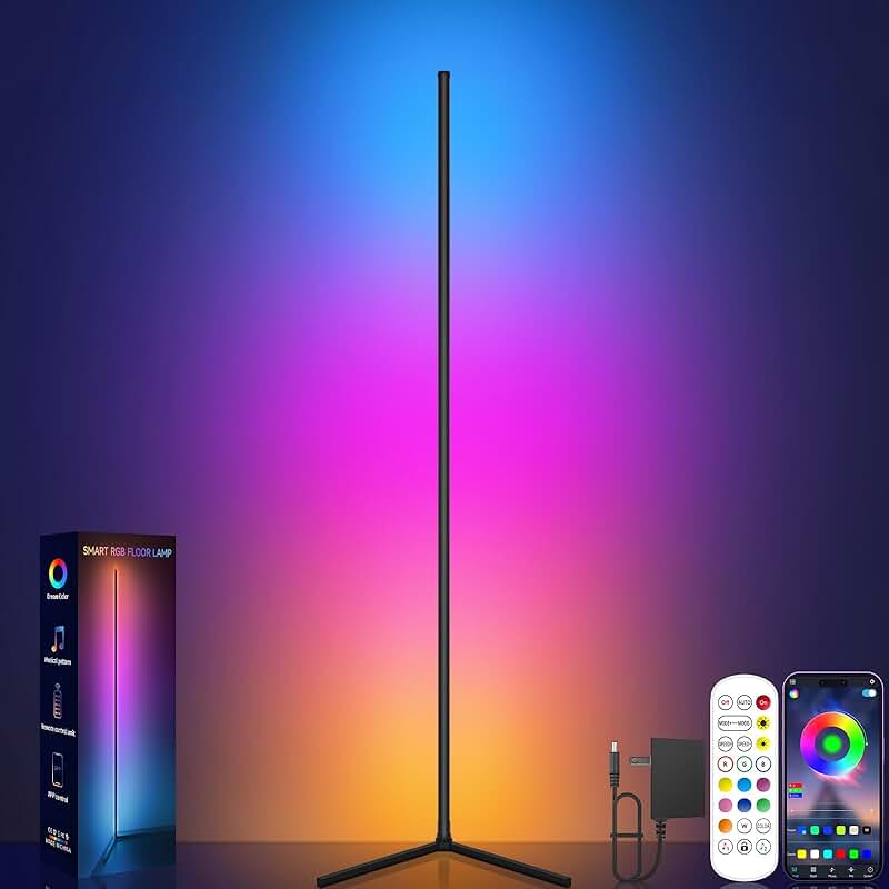 RGB LED Corner Floor Lamp with Music Sync and Remote