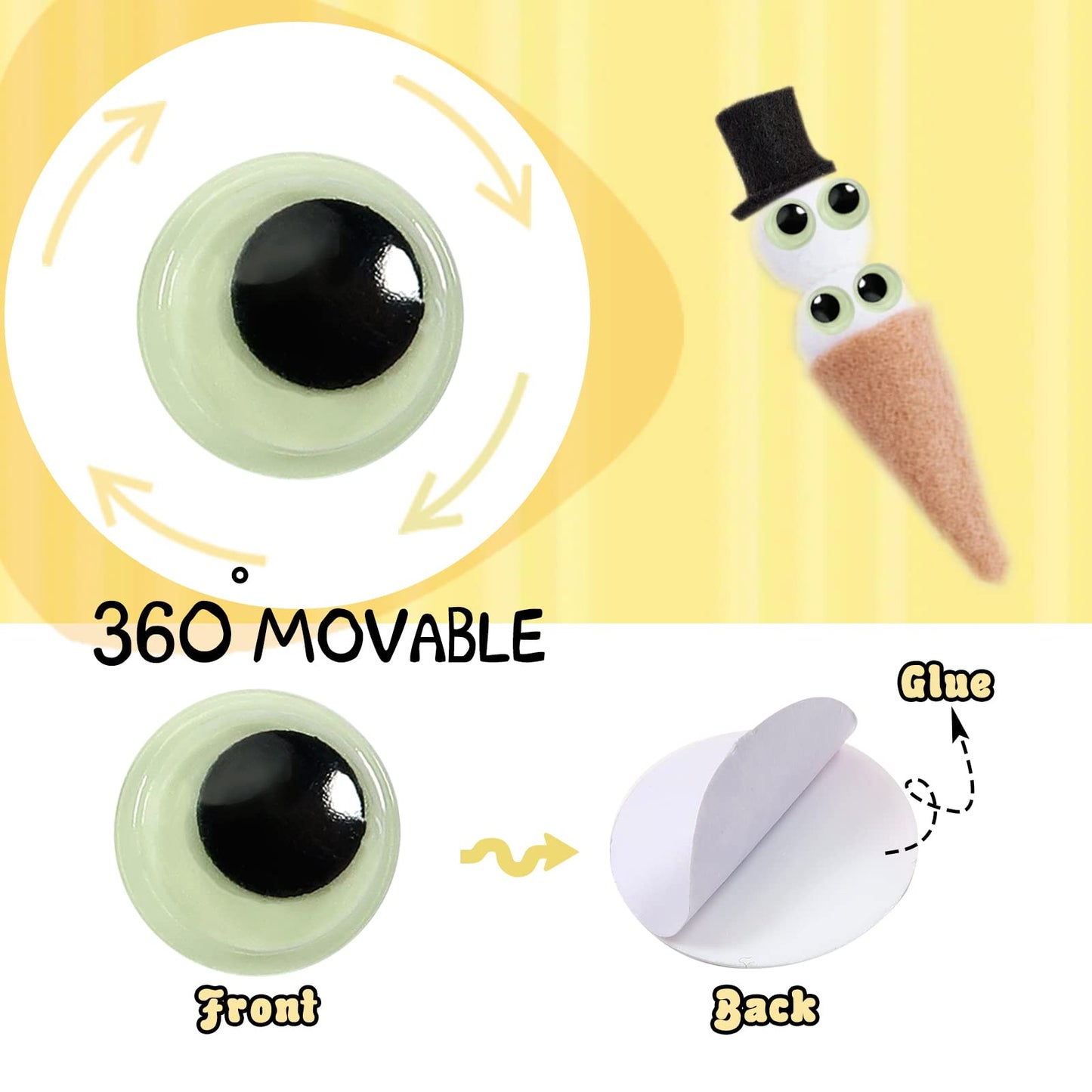 300pcs Luminous Plastic Googly Stickers 10mm