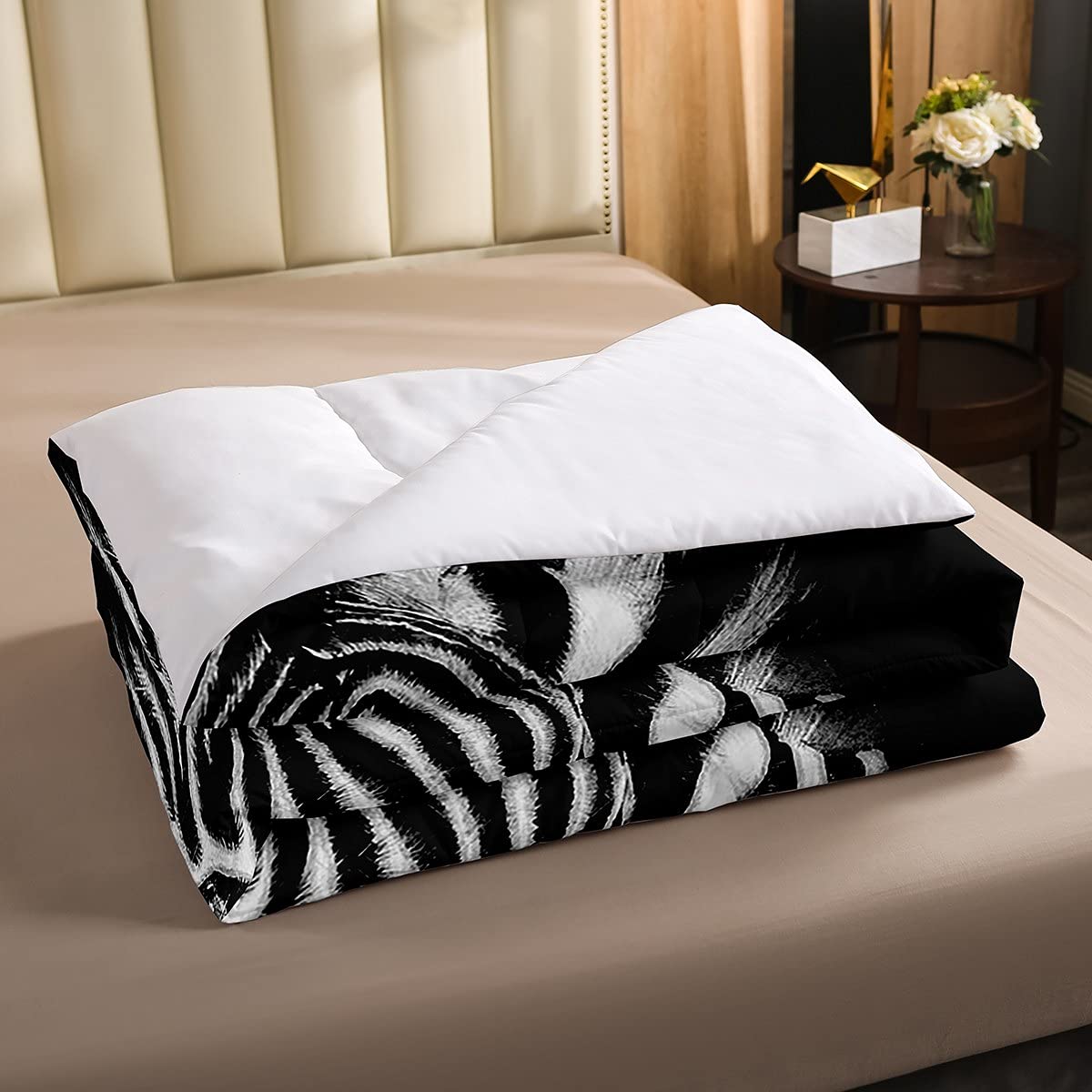Zebra Decor Bedding Set 3D Horses Steed Pattern Comforter Set for Kids Boys Girls Africa Wild Animal Comforter Black White Quilt Set with 1 Pillowcase 2Pcs Bedding Twin