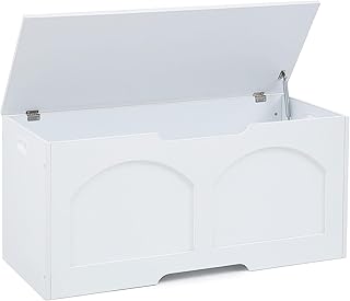 Wooden Storage Chest with Safety Hinge, White, 31.5x15.7x18.3 inches