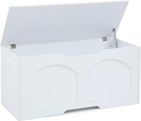 Wooden Storage Chest with Safety Hinge, White, 31.5x15.7x18.3 inches