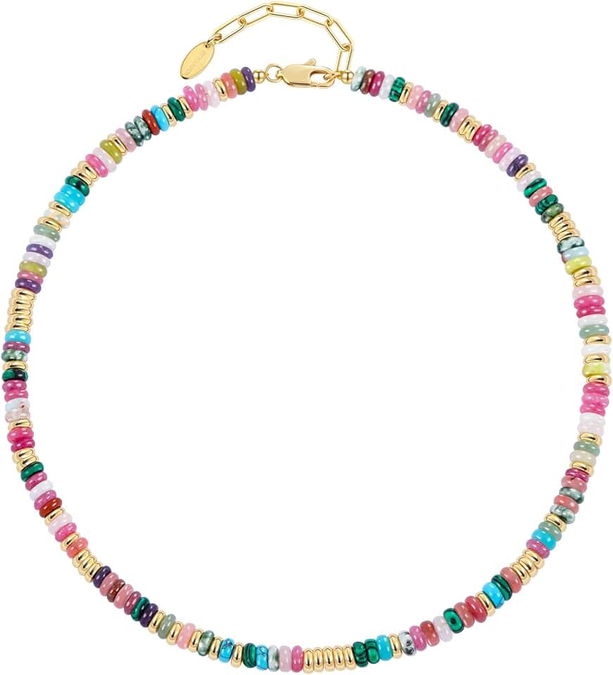 Colorful Beaded Necklace for Women, Boho Handmade Choker