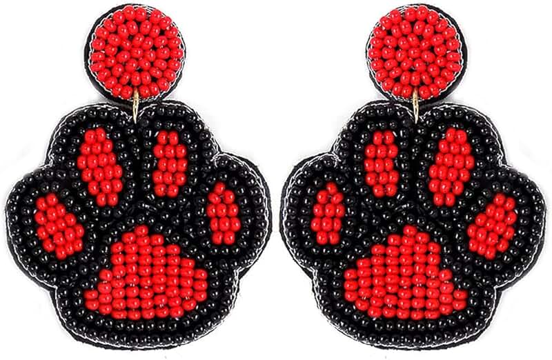 Colorful Beaded Paw Post Earrings