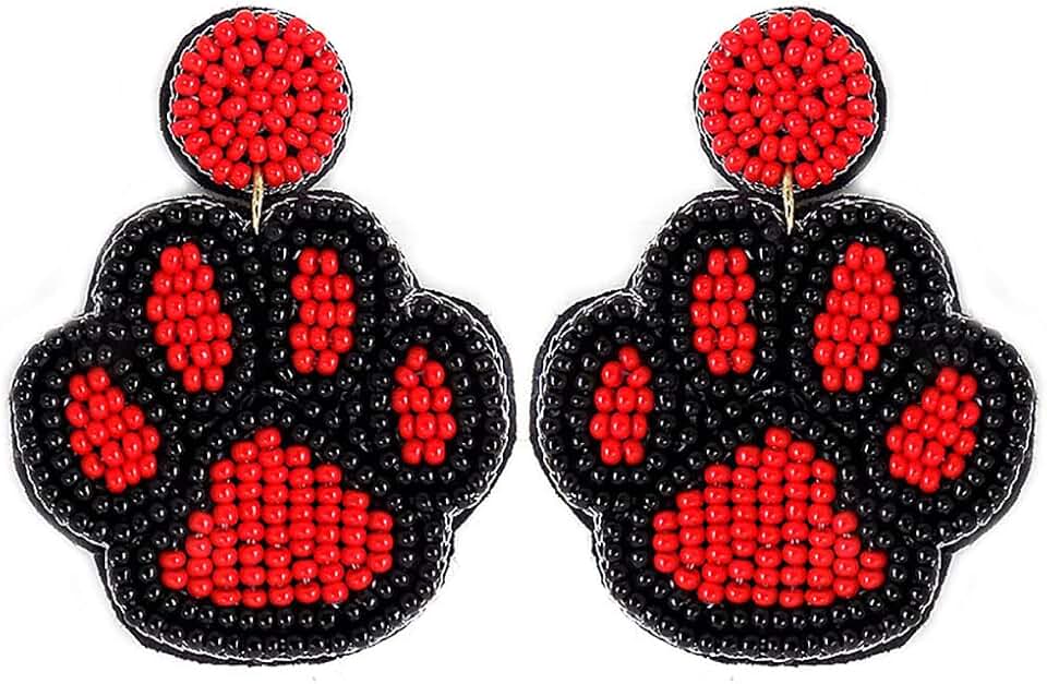 Colorful Beaded Paw Post Earrings