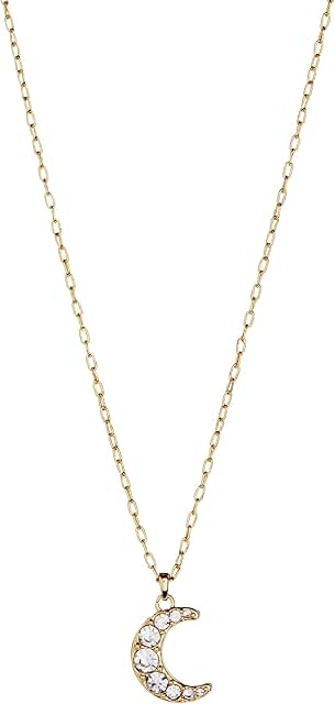 Adjustable Moon and Crystal Necklace in Shiny Gold